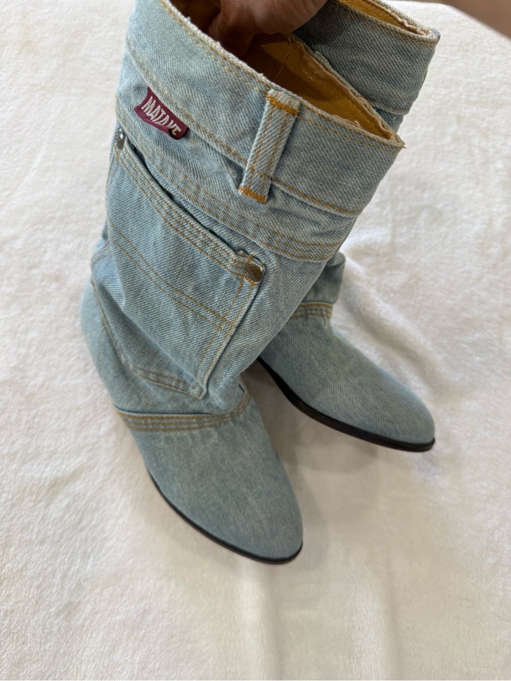 Vintage MATAKE Denim Boots Y2K Western Jean Boots Size 6.5 Rare - Picture 3 of 9